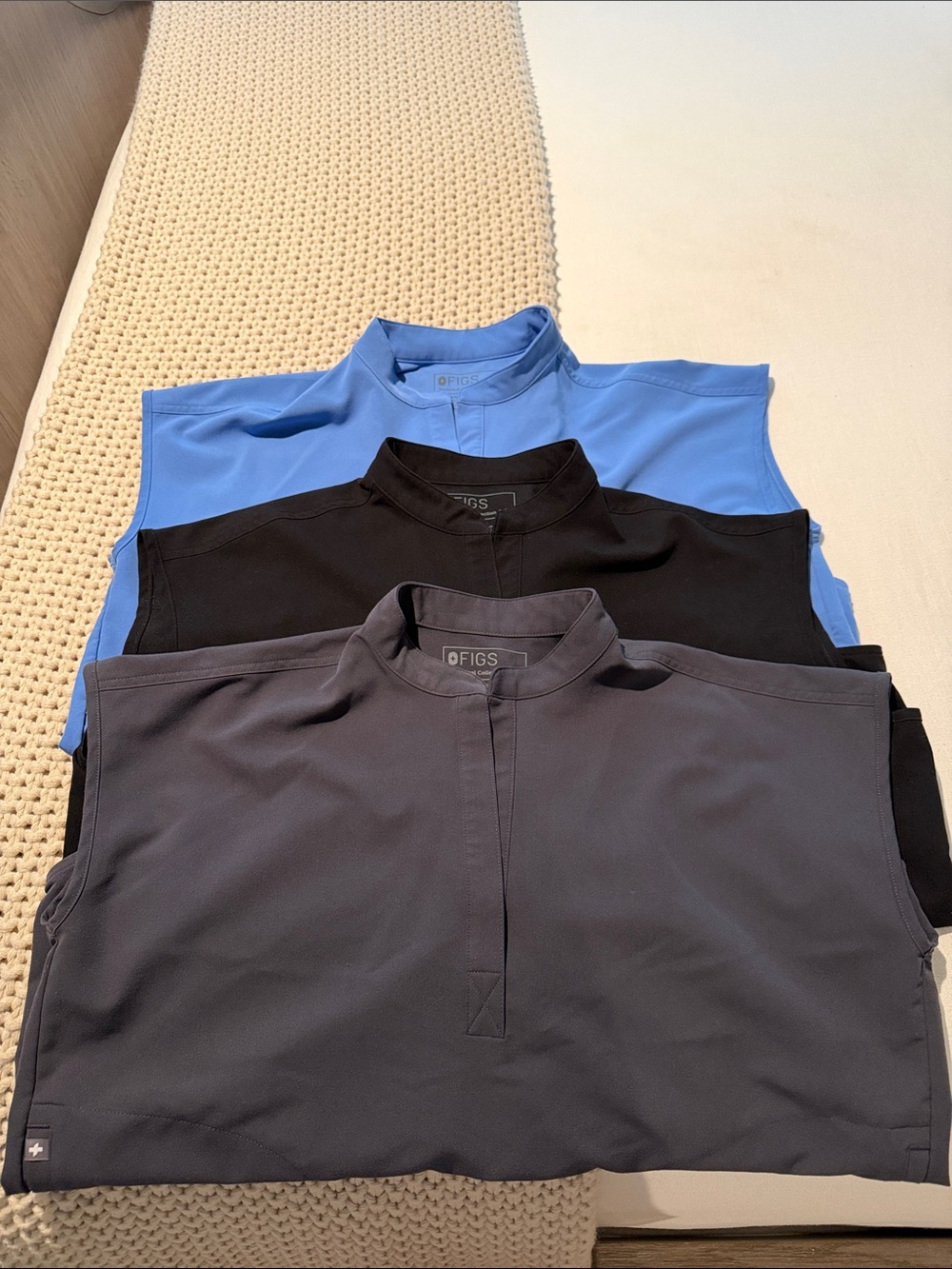 Figs Women’s Rafaela Tops — Ceil Blue, Black, Gray